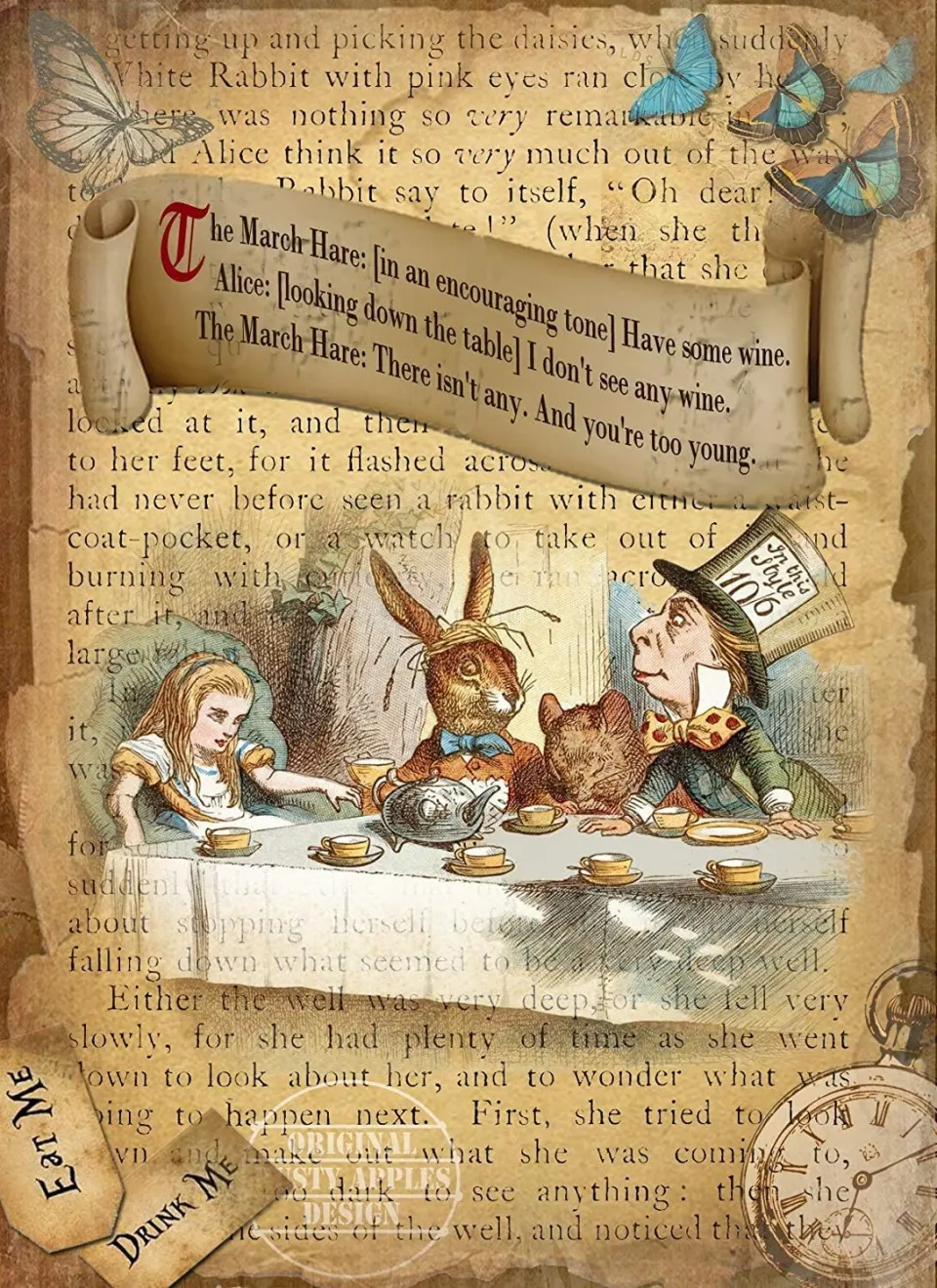 Alice in Wonderland The March Hare  Quote Designed Large Metal Wall Art