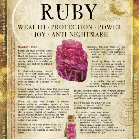 Crystals Gem Stone "Ruby" Healing Virtues Designed Information Metal Wall Art