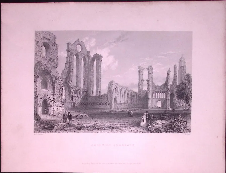 Arbroath Abbeys Scotland WH Bartlett 1842 Antique Steel Engraving-64
