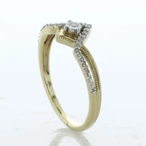 10ct Yellow Gold Crossover Wishbone Style Diamond Ring 0.10 Carats