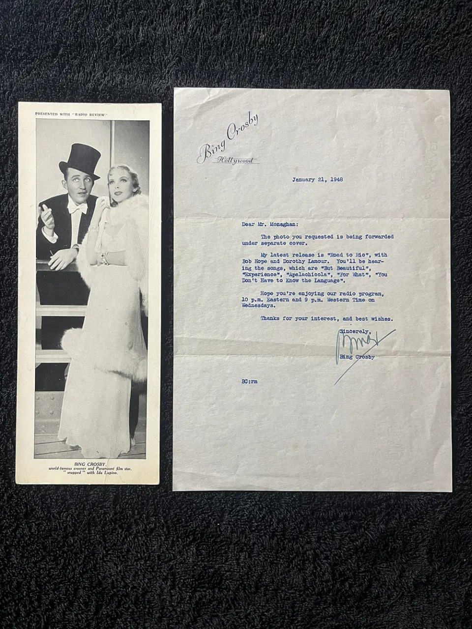 A Bing Crosby Signed Letter Dated January 21 1948