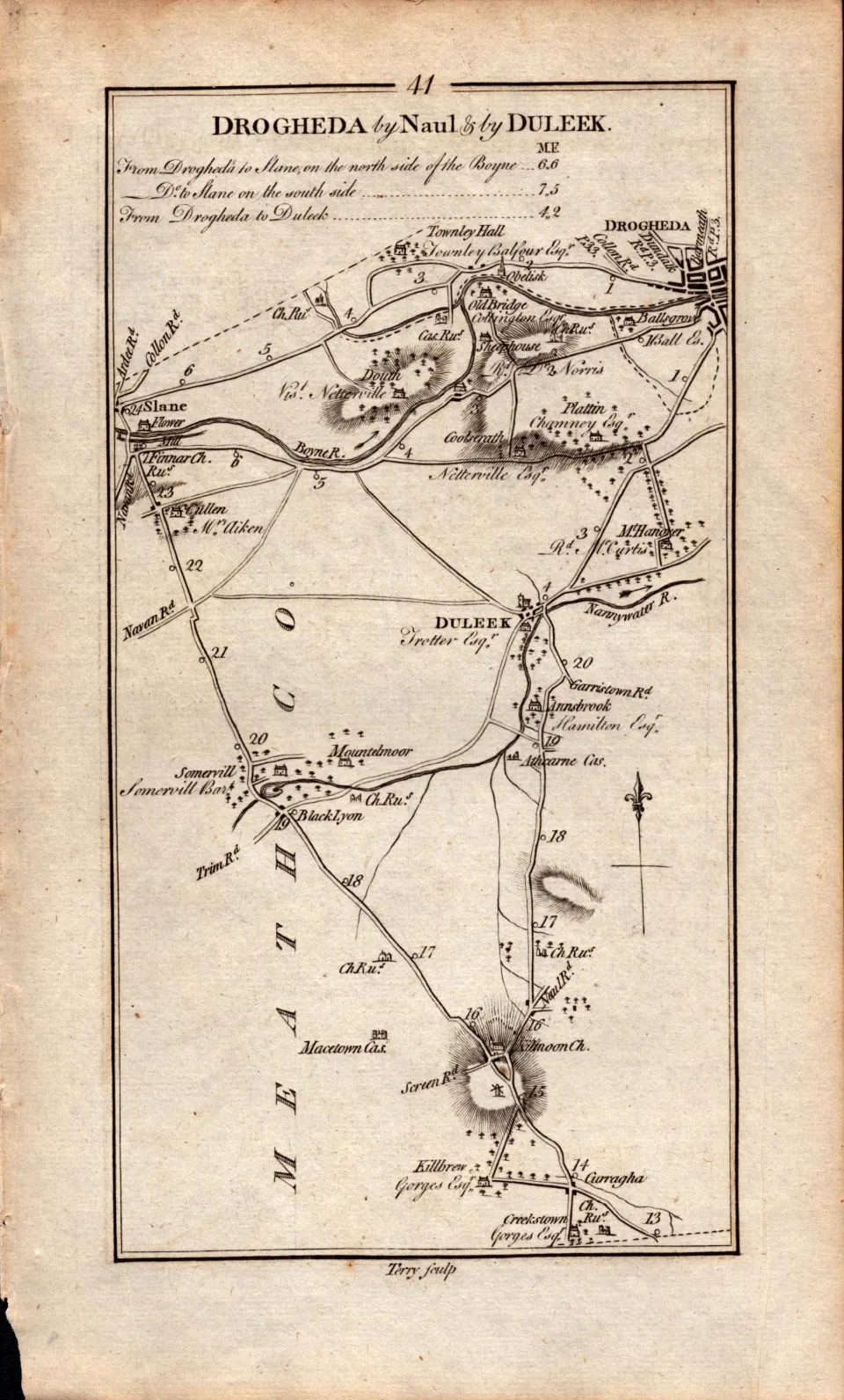 Ireland Rare Antique 1777 Map Slane Drogheda Dunleek Ardee Naul Co Meath.