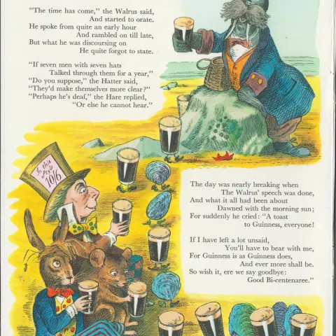 Double Sided Guinness Illustration Page 1959 "Alice In Wonderlans" 1A Genuine Double Sided