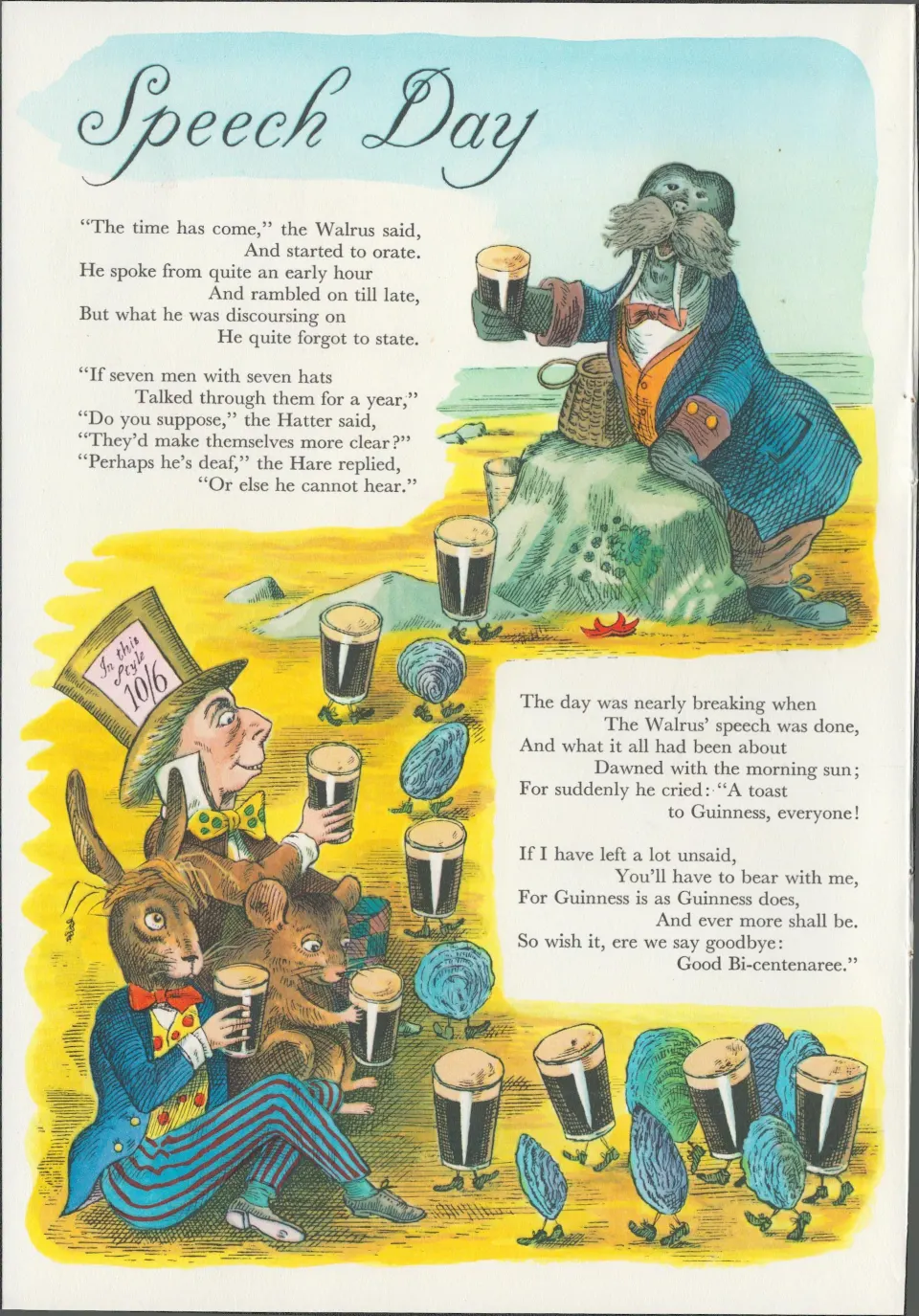 Double Sided Guinness Illustration Page 1959 "Alice In Wonderlans" 1A Genuine Double Sided