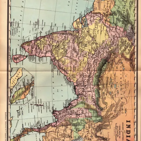 India & Adjacent Countries Antique Detailed Coloured Map.