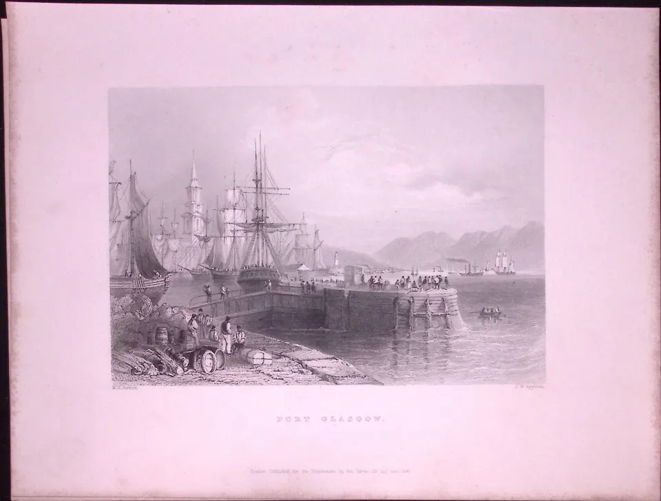 Port of Glasgow Scotland WH Bartlett 1842 Antique Steel Engraving-78