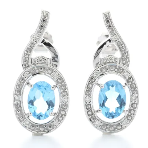 9ct White Gold Diamond And Blue Topaz Earring (BT1.69) 0.05 Carats