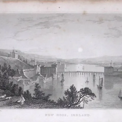 Wexford Ireland New Ross 194 Years Old Antique Steel Engraving-10