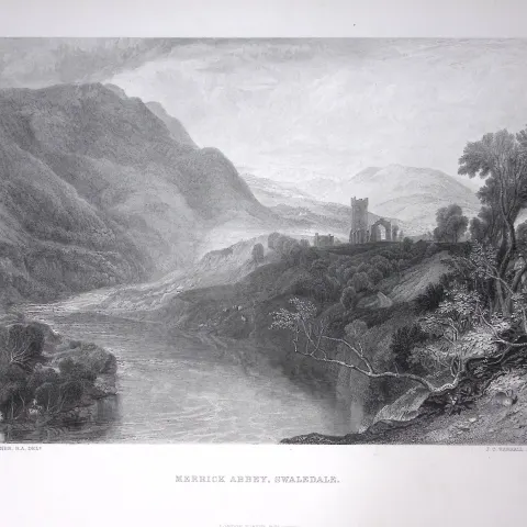 J.M.W Turner Merrick Abbey Swaledale Yorkshire Antique Steel Engraving-87-TR