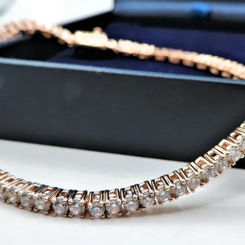 14K Rose Gold on Sterling Silver Tennis Bracelet New with Gift Box