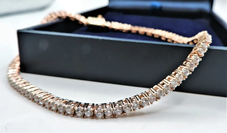 14K Rose Gold on Sterling Silver Tennis Bracelet New with Gift Box
