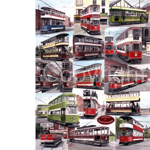 Lancashire South Tramways  Extra Large Steam Train Metal Wall Art