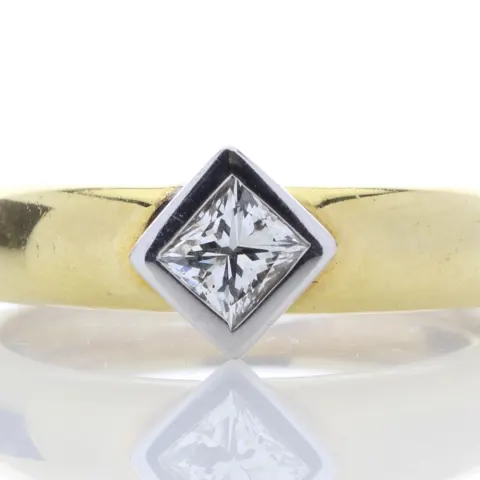 18ct Single Stone Princess Cut Rub Over Set Diamond Ring 0.40 Carats