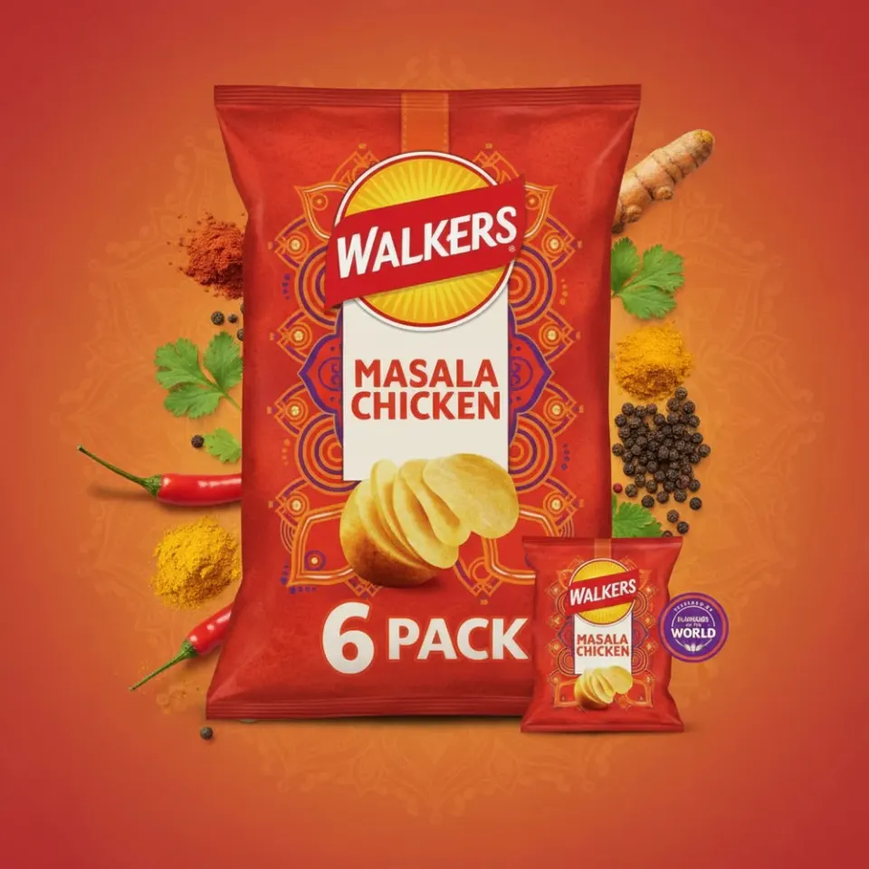 12 x 25g Bags Walkers Masala Chicken Multipack Crisps BBE 02.05.26