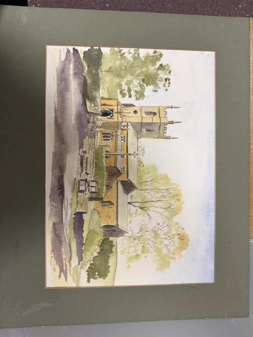 Watercolour Painting of A Church, Likely In The English Countryside. Signed