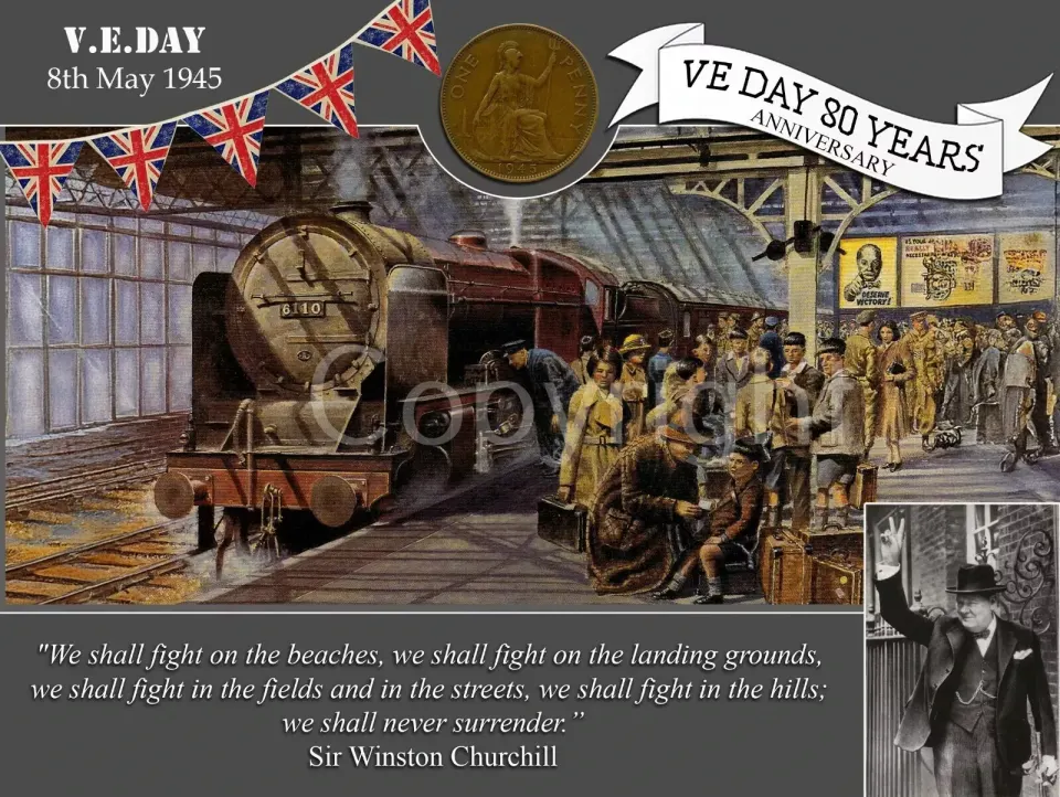 VE Day 80th Anniversary London Evacuees Designed Metal Art Coin Display