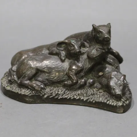 Bronze Effect Pig Group Sculpture