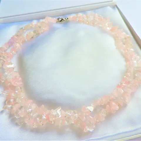 Twin Strand Rose Quartz Gemstone Necklace with Gift Pouch