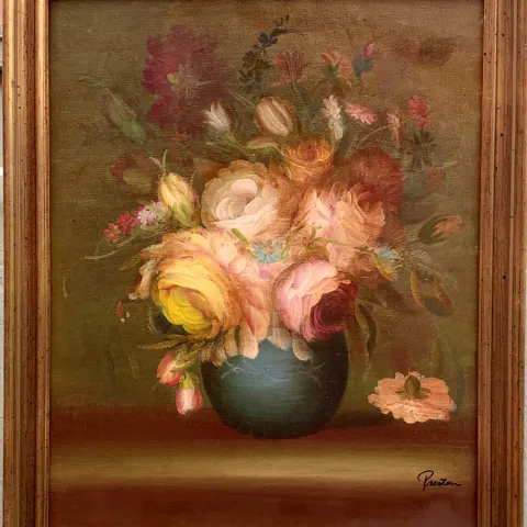 STILL LIFE OF FLOWERS  LARGE  OIL ON CANVAS  SET IN GOLDED FRAME  SIGNED 20th c