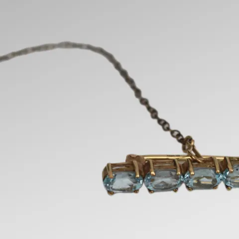 Edwardian 14ct Gold & Aquamarine Bar Brooch