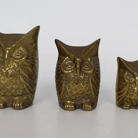 Set of 3 Vintage Graduated Brass Owls