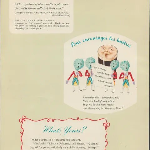 Double Sided Guinness Print 1937 "Smiling Pint Of Guinness"A Genuine Double Sided Lithographed