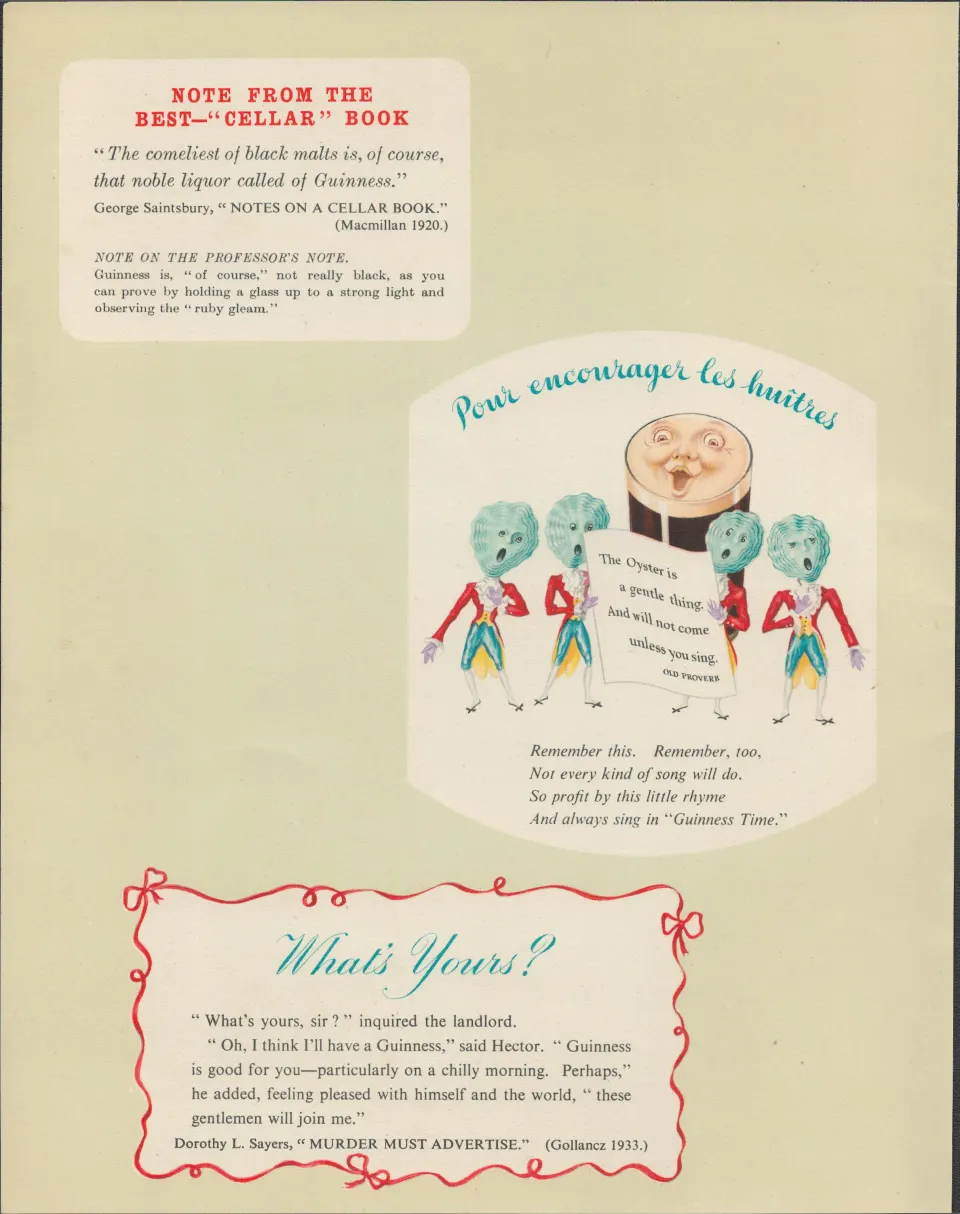Double Sided Guinness Print 1937 "Smiling Pint Of Guinness"A Genuine Double Sided Lithographed