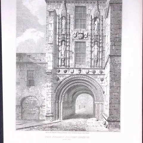 College Gateway Bristol 190 Years-Old John Britton Antique Steel Engraving-166