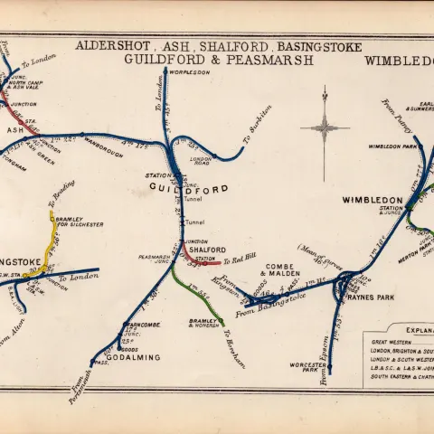 Aldershot Basingstoke Guildford Wimbledon Antique Railway Diagram-4.
