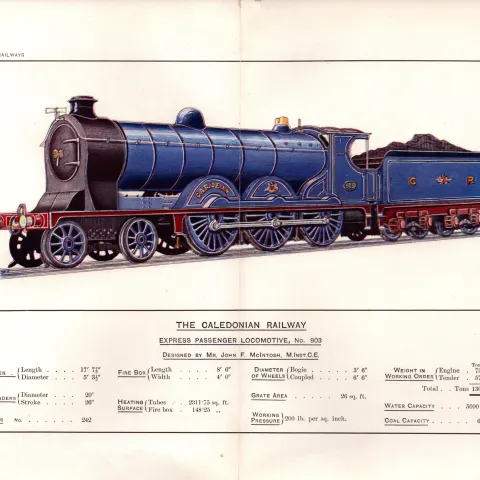 The Caledonian Railway Coloured Detailed Antique Book Plate.