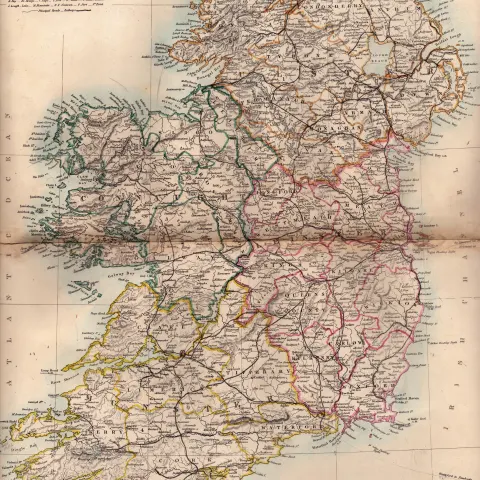 Ireland All Four Provinces Antique Detailed Victorian c1850 Map.