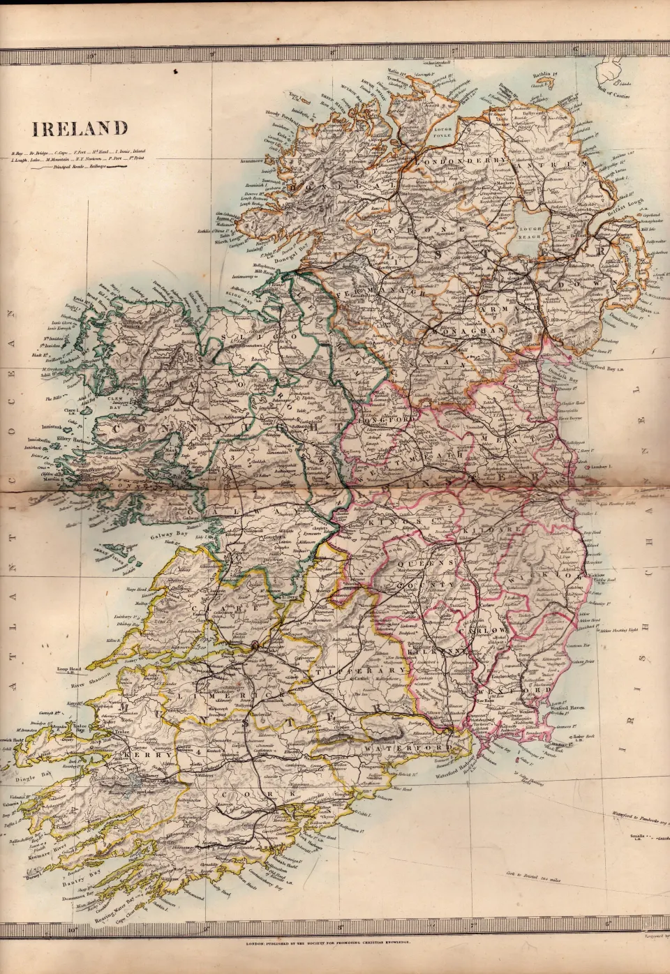 Ireland All Four Provinces Antique Detailed Victorian c1850 Map.