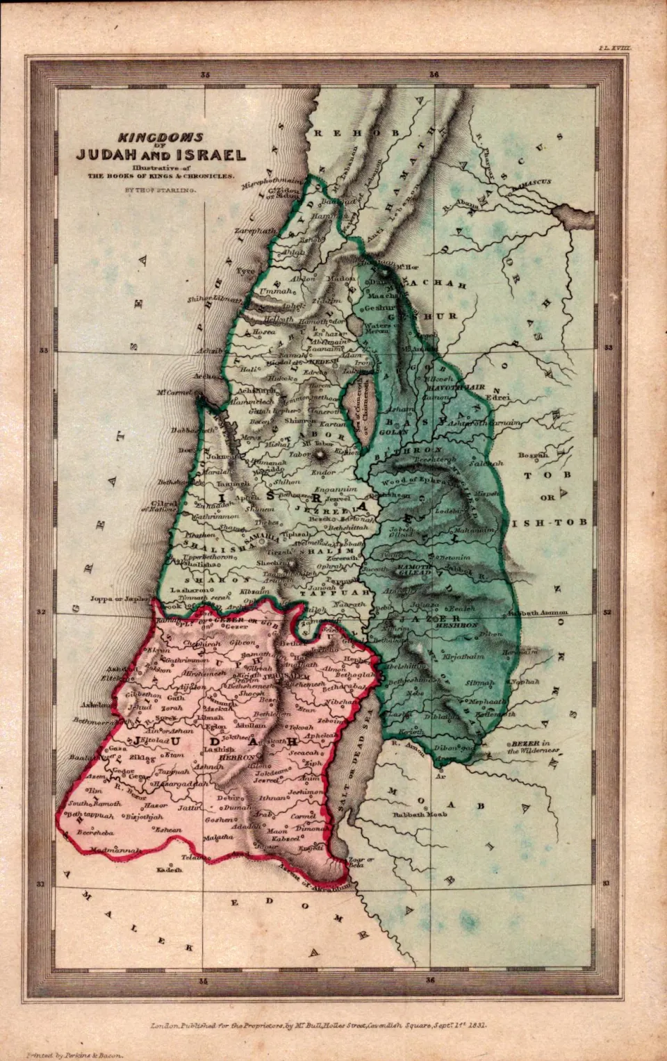 The Kingdoms of Judah & Israel  Antique Biblical William IV Map.