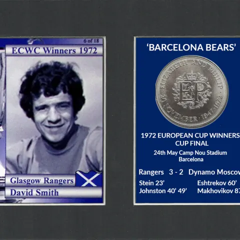 David Smith Rangers FC Wins 1972 ECWC Mounted Card & Coin Metal Art Display