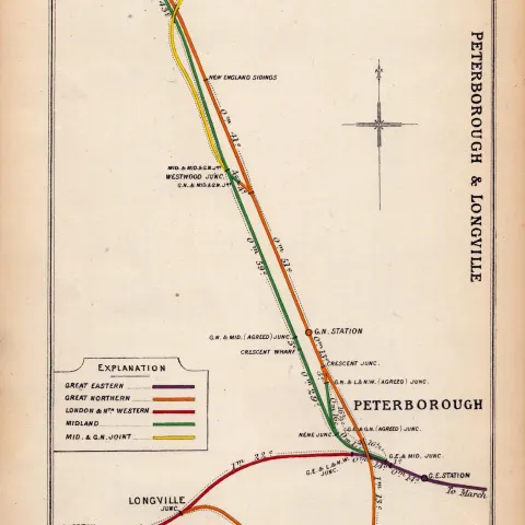 Peterborough Longville Cambridgeshire Antique Railway Diagram 60.