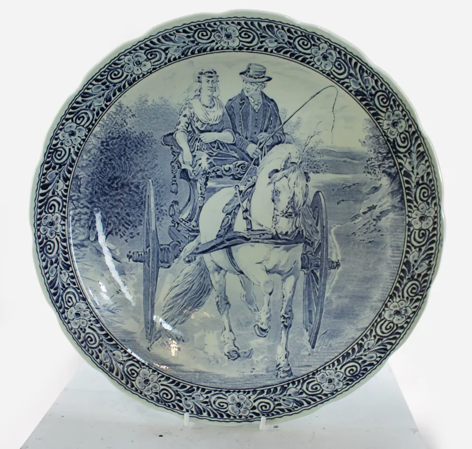 Large 20th c. Boch Delfts Blue & White Charger