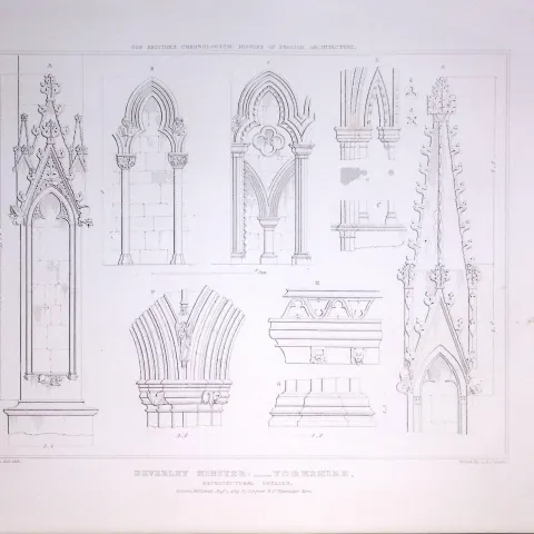 Beverley Minster Yorkshire 190 Years-Old John Britton Antique Steel Engraving-310