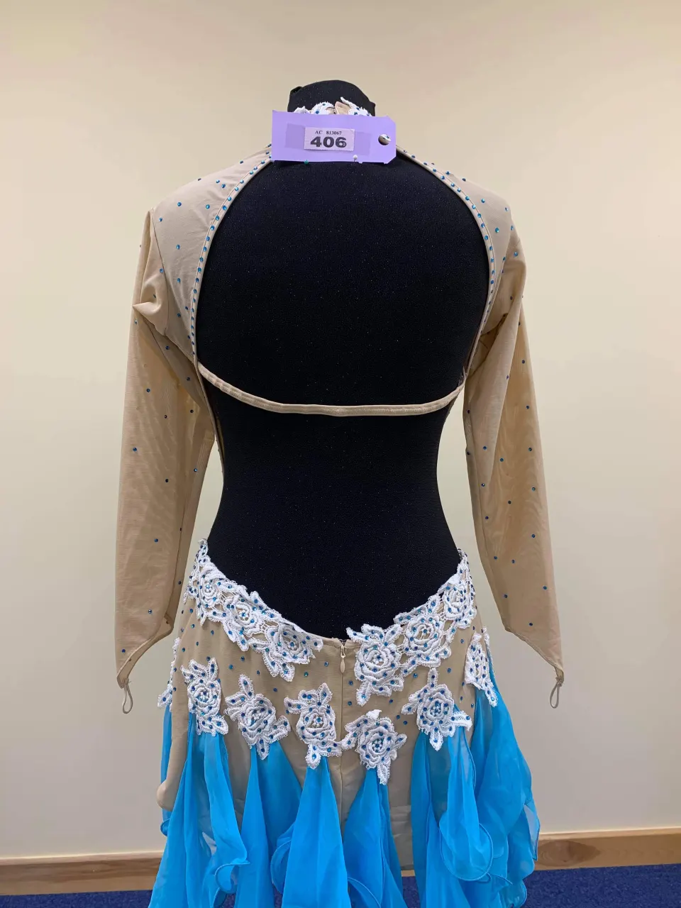 Blue and gold latin dancing dress size 14 approx
