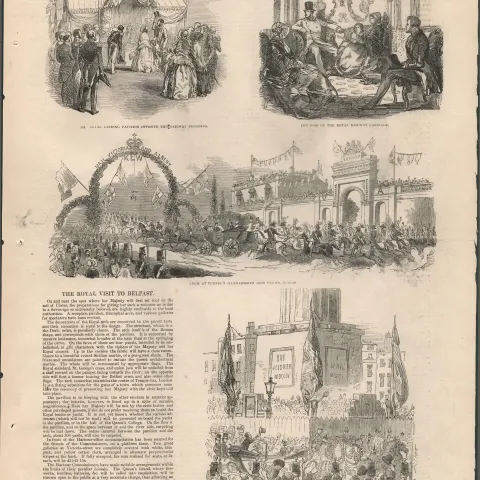 Queen Victoria Visit Tour of Belfast 1849 Antique Woodgrain Print