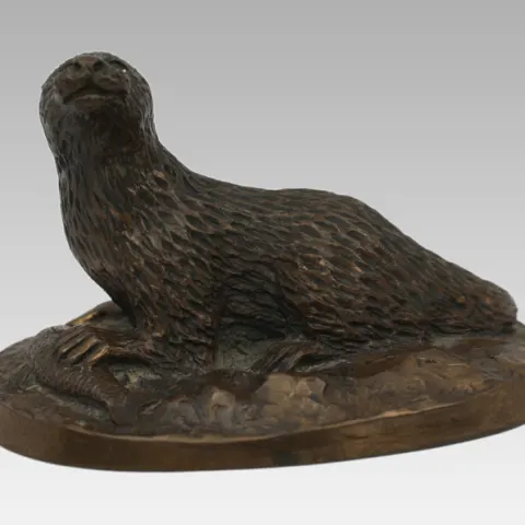 Cold Cast Bronze Sculpture of an Otter with Fish