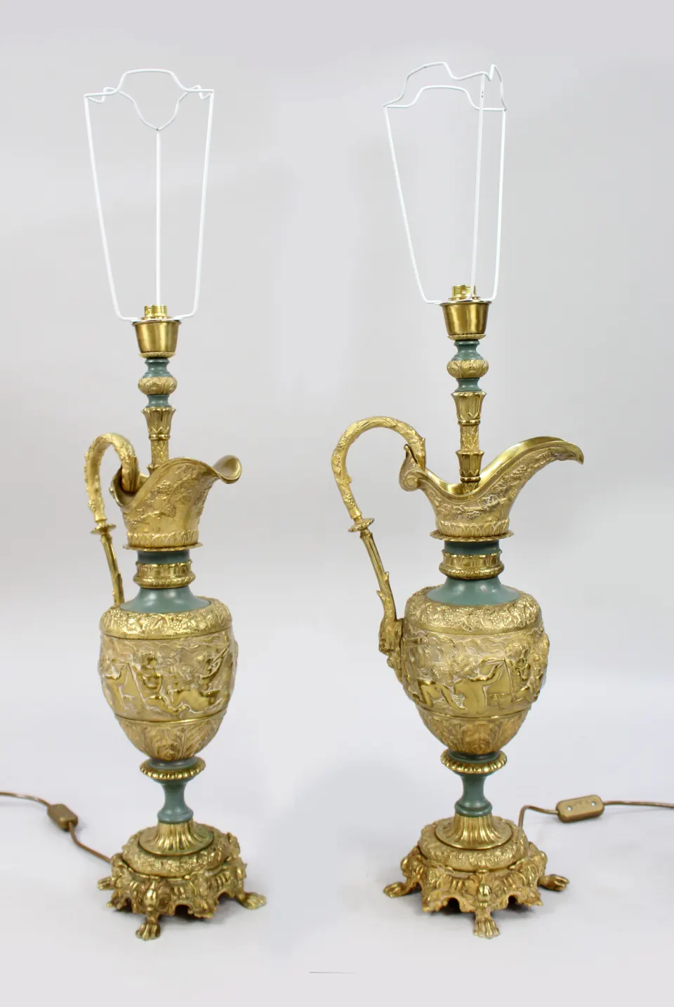 Fine Pair of Late 19th Century Ormolu Ewer Form Table Lamps, c.1890