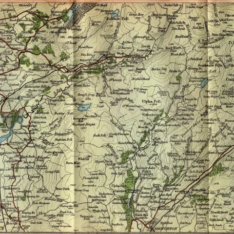 Lake District South Section Coloured Vintage 1924 Map.