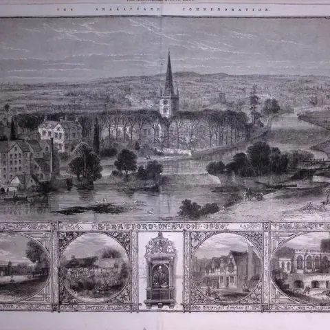 Stratford Upon Avon Antique Large Wood-Engraving Shakespeare Anniversary-3.