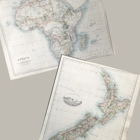 Antique Coloured Detailed Victorian Map New Zealand & Africa.