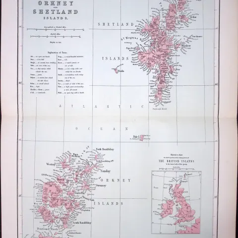 Orkney & Shetland Isles Scotland 150 Years-Old Coloured Antique 1875 Map-17