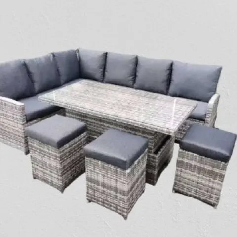 5x Windsor Mixed Grey Corner Sofa Set With Rise and Fall Table and Stools