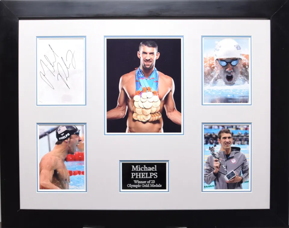 MICHAEL PHELPS framed original signature presentation.