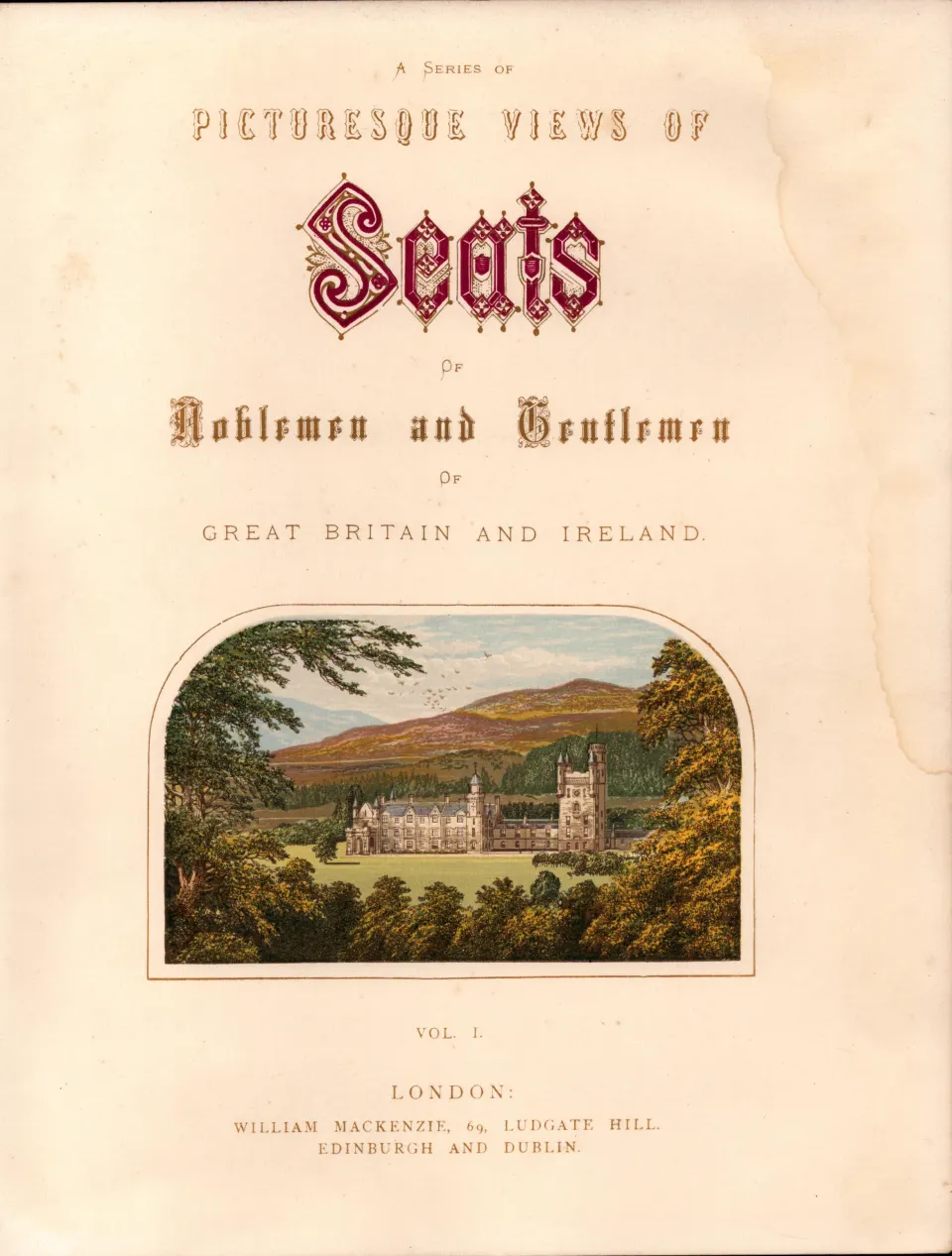 Balmoral Castle Scotland Gilt-Edge Coloured Antique c1866 Book Plate.