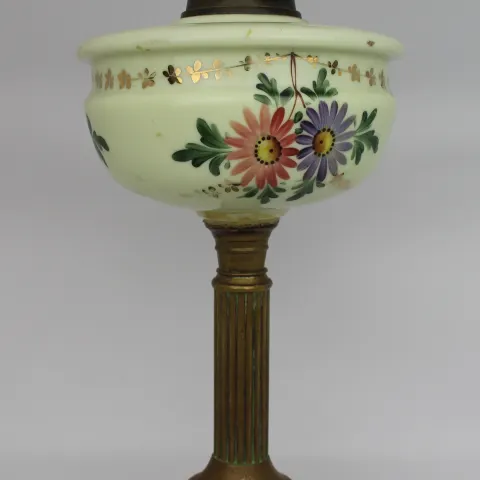 Victorian Oil Lamp with Hand Painted Floral Font