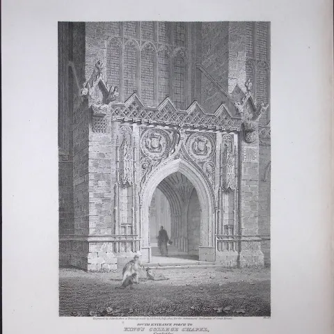 Kings College Cambridge Rare John Britton 191 Years-Old Antique Steel Engraving-12